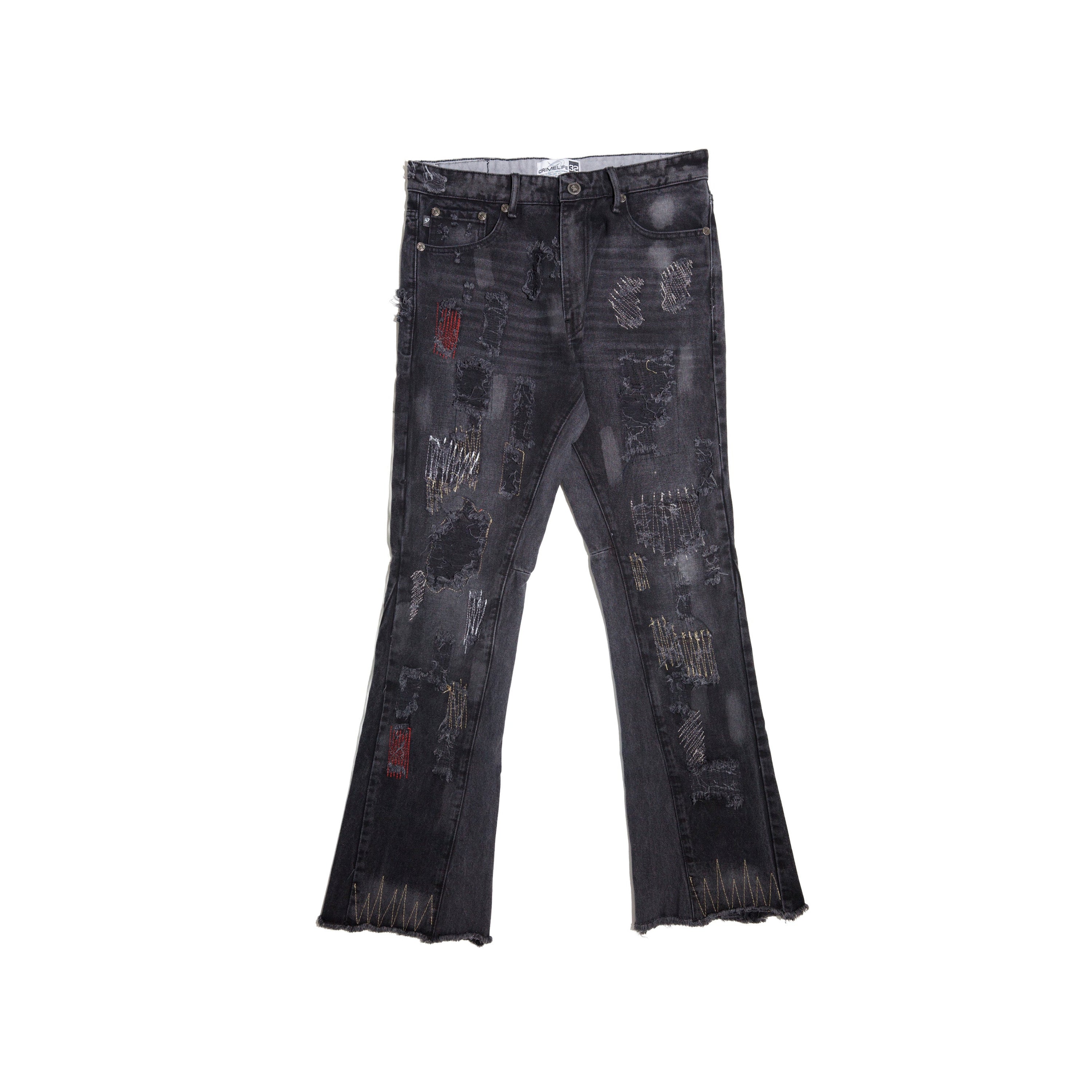 MIDNIGHT DESTROYED FLARED JEANS